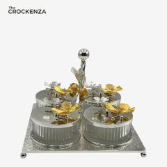 Luxury Silver 4-Compartment Dry Fruit & Candy Serving Set with Silver Detailing – Elegant Table Centerpiece (Copy) (Copy)