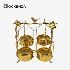 Luxury 4 Partition Swing style Dry Fruit Serving Set with Decorative Stand – Premium Metal Snack Organizer