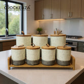 7-Piece Ceramic Airtight Jar Set with Wooden Lids & Storage Tray