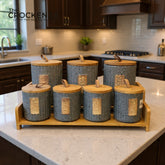 7-Piece Ceramic Airtight Jar Set with Wooden Lids & Storage Tray