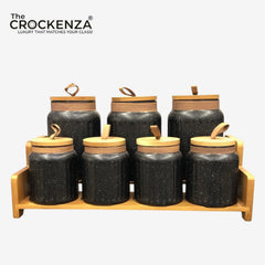 7-Piece Ceramic Airtight Jar Set with Wooden Lids & Storage Tray