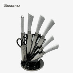Cut Like a Pro: The Bass 8-Piece Elite Stainless Steel Knife Set with 360° Rotating Carousel