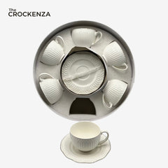 Luxury White Porcelain Tea Cup & Saucer Set – 12 Pcs Elegant Coffee Cups Set for Home, Office & Gift