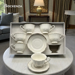 Luxury White Porcelain Tea Cup & Saucer Set – 12 Pcs Elegant Coffee Cups Set for Home, Office & Gift