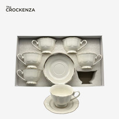 Luxury White Porcelain Tea Cup & Saucer Set – 12 Pcs Elegant Coffee Cups Set for Home, Office & Gift