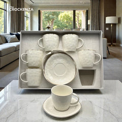 Luxury White Porcelain Tea Cup & Saucer Set – 12 Pcs Elegant Coffee Cups Set for Home, Office & Gift