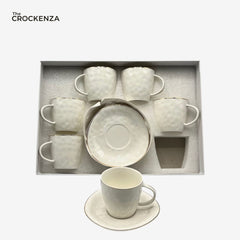 Luxury White Porcelain Tea Cup & Saucer Set – 12 Pcs Elegant Coffee Cups Set for Home, Office & Gift