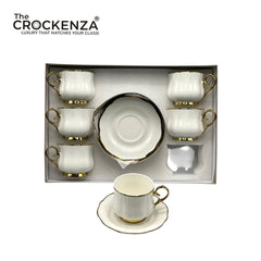 Luxury White Porcelain Tea Cup & Saucer Set – 12 Pcs Elegant Coffee Cups Set for Home, Office & Gift