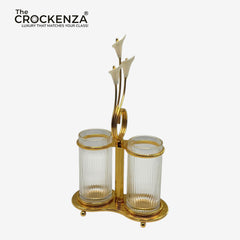 Luxury Gold Spoon Holder with Dual Glass Containers – Elegant Tabletop Cutlery Organizer