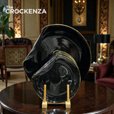 KYNZO 7-Piece Luxury Cake Set – Elegant Obsidian Black & Gold Rim Dessert Serving Collection
