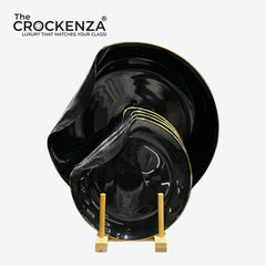 KYNZO 7-Piece Luxury Cake Set – Elegant Obsidian Black & Gold Rim Dessert Serving Collection