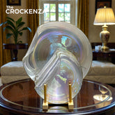 KYNZO Aurora 7-Piece Dessert & Cake Platter Set – Textured Pearlescent Glass with Gold Edging