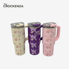 Sitarayuri 900ML Stainless Steel Floral Travel Tumbler with Handle – Leak-Proof Water Bottle