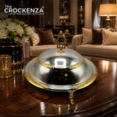 Luxury Mandi Serving Platter with Dome Lid – Silver & Gold Premium Food Serving Dish -12 Inch