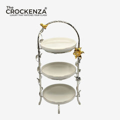Luxury 3-Tier Pastry Stand with Golden Bird & Floral Accent – Elegant Dessert Serving Stand