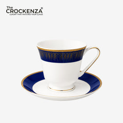 The Crockenza's Majesty Deep Blue Fine Bone China Cup & Saucer Set with Gold Detailing
