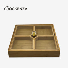 4-Partition Wooden Dry Fruit Box – Premium Dry Fruit Organiser with Acrylic Lid