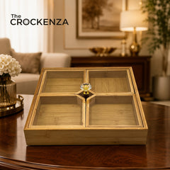 4-Partition Wooden Dry Fruit Box – Premium Dry Fruit Organiser with Acrylic Lid