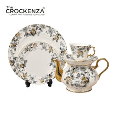 Royal Albert Inspired Luxury 24-Piece Super Bone China Floral Tea Set with Gold Accents