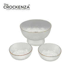 7-Piece Luxury Textured Glass Serving Bowl Set with Gold Rim – 1 Large & 6 Small Bowls