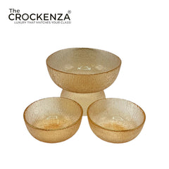 7-Piece Luxury Golden Textured Glass Serving Bowl Set – 1 Large & 6 Small Bowls