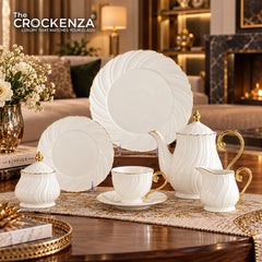Imperial Thailand Inspired 24 Piece Luxury Porcelain Tea Set – White & Gold Premium Tea Service