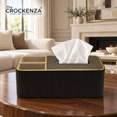 Luxury Dark Brown & Gold Tissue Box Holder with Storage Organizer