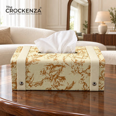 Luxury Velvet Tissue Box Holder – Cream Floral Decorative Tissue Cover