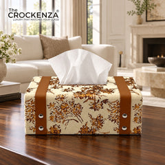 Luxury Floral Tissue Box Holder – Cream & Brown Decorative Tissue Cover
