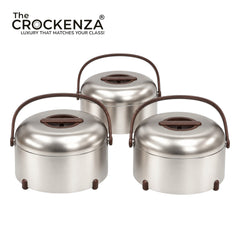 Imported Forever Gold Hotpot Set – Matte Nickel with Dark Wooden Finish (3L, 4L & 5L)