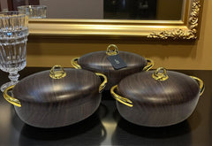 Imported Forever Gold Oval Hot Pot Set – Dark wooden textures - Set of 3