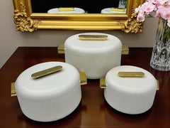 Imported Luxury Collection | Forever Gold 3Pcs Hotpot Set | Keep your food fresh & warm | White Plain Round