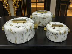 Imported Luxury Collection | Forever Gold 3Pcs Thermal Hotpot Set | White Marble Round