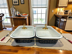 Elegant Twin Rectangular Chafing Dishes (12" each) with handles & Metal Stand – BlackTextured Buffet Set