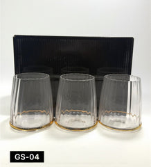 Luxury 6-Piece Crystal Whiskey Glass Set – Ribbed Tapered Tumblers with Gold Rim