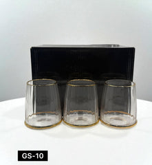 Modern Gold-Rimmed Glass Tumblers – 6-Piece Imported Set | Dual-Gilded Lowball Glasses for Water, Juice, Whiskey & More