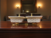 Elegant Twin Rectangular Chafing Dishes (12" each) with handles & Metal Stand – White Textured Buffet Set