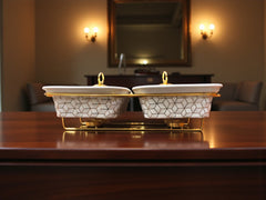 Elegant Twin Rectangular Chafing Dishes (12" each) with handles & Metal Stand – White Textured Buffet Set