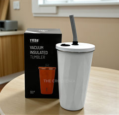 TYESO Imported 600ml Vacuum Insulated Coffee & Juice Tumbler – Premium Leak-Proof Steel Cup with Straw