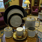 24-Piece Elite Gold-Plated Grey Tea Set – Luxury Striped Porcelain Collection by The Crockenza