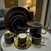 24-Piece Elite Gold-Plated Black Tea Set – Luxury Striped Porcelain Collection by The Crockenza