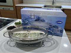 Oval Chafing Dish – Heat-Resistant 3 Litre Glass Buffet Server with Mirror-Finish Stainless Steel Lid