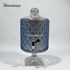 Elegant Diamond-Cut Blue Crystal Glass Beverage Dispenser – Heavyweight Luxury Decanter for Home & Events