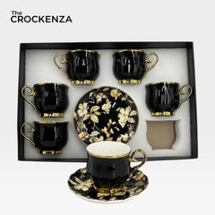 Luxury Black & Gold Cup & Saucer Set | Imported Floral Tea & Coffee Cups
