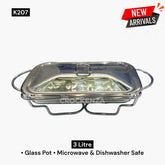 Luxury 3L Rectangular Glass Chafing Dish with Mirror-Finish Stainless Steel Lid & Candle Stand