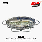 Oval Chafing Dish – Heat-Resistant 3 Litre Glass Buffet Server with Mirror-Finish Stainless Steel Lid