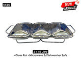 Luxury Rectangular 3-in-1 Glass Chafing Dish Set – 3 × 1.5L Heat-Resistant Serving Warmers with Stainless Steel Stand