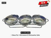 Oval 3-in-1 Glass Chafing Dish Set – 3 × 1.5L Heat-Resistant Serving Warmers with Stainless Steel Stand & candle burners