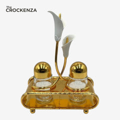 Opulent Gold & Calla Lily Metallic Salt and Pepper Shaker Set
