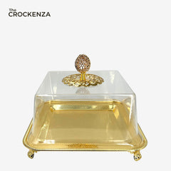 Valencia Luxe Cake Cloche & Serving Platter – 10.1” Metallic Finish with Acrylic Cover